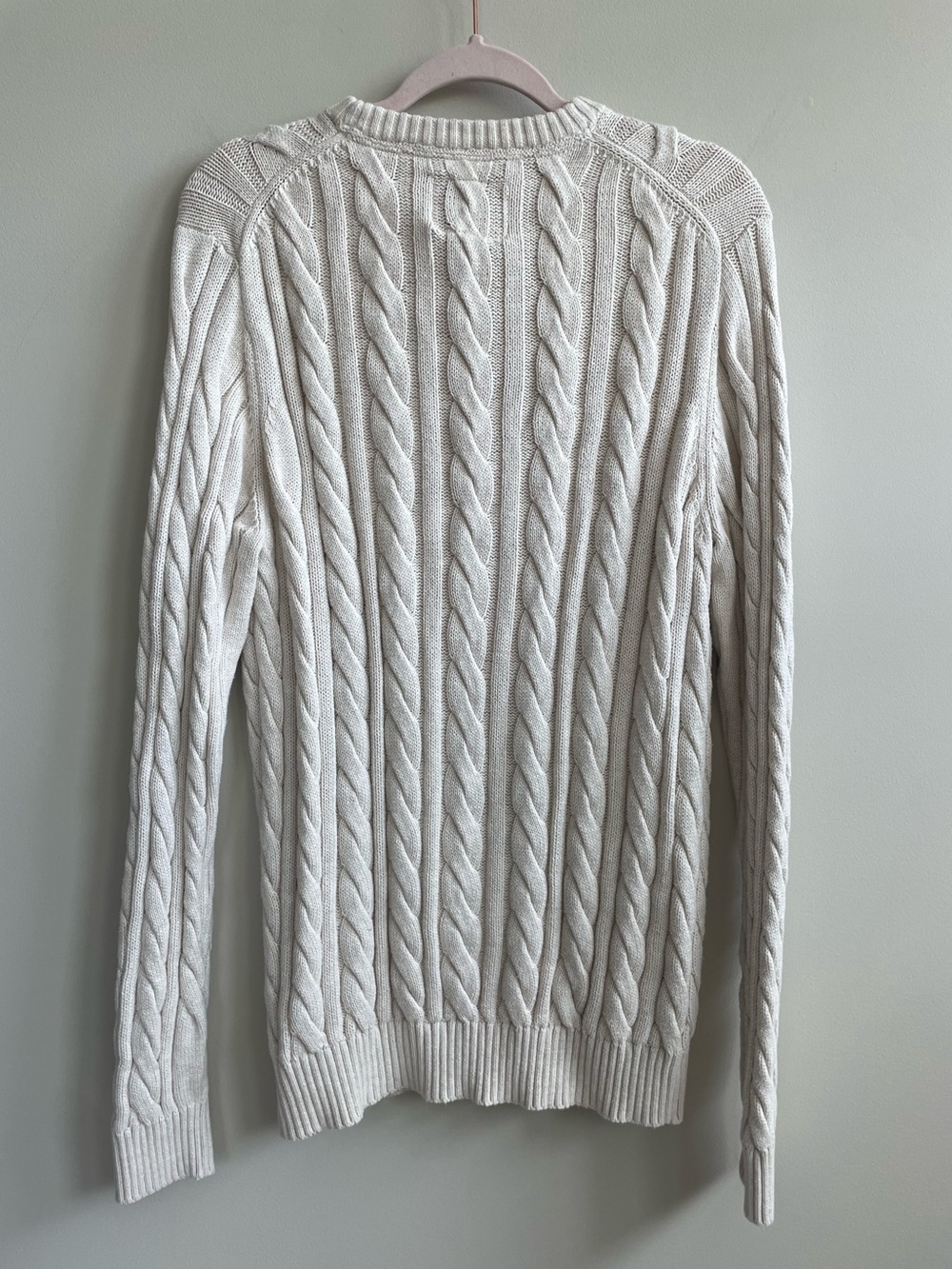 St. John's Bay Cream Cable-Knit Crewneck Sweater Fisherman Preppy 100% Cotton - Picture 3 of 4